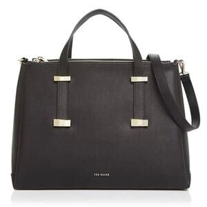 Ted Baker London Black Leather Bow Large Satchel Tote Crossbody Handbag Purse
